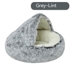 Pet Cat Bed Semi Enclosed Dog House (Option: Grey-65cm-Short plush)