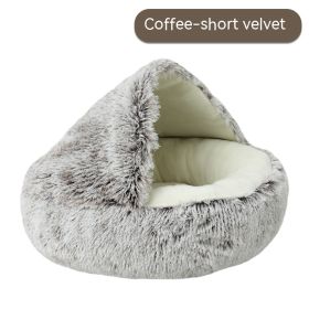 Pet Cat Bed Semi Enclosed Dog House (Option: Coffee-65cm-Short plush)