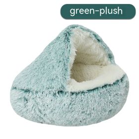 Pet Cat Bed Semi Enclosed Dog House (Option: Green-65cm-Plush)