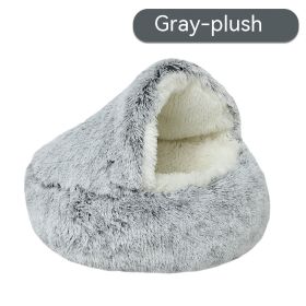 Pet Cat Bed Semi Enclosed Dog House (Option: Grey-65cm-Plush)