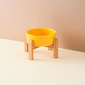 Pet Anti Rollover Ceramic With High Bamboo And Wood Frame Bowl (Option: Small Size 110mm-Yellow)