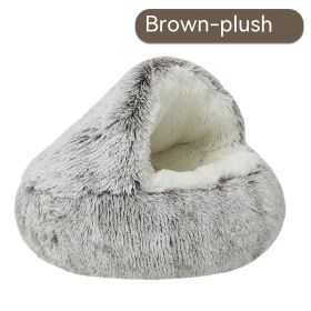 Pet Cat Bed Semi Enclosed Dog House (Option: Coffee-65cm-Plush)