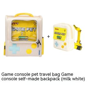 Game Console Retro Style Pet Cat Bag Portable Out Backpack Foldable Large Capacity Dogs And Cats Travel Nest (Option: White Bag and Toy bag-35x41x22cm)