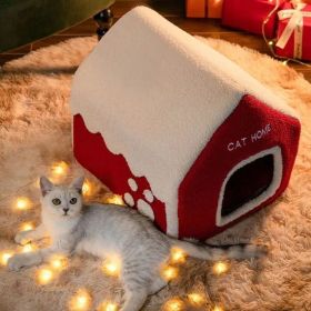 Christmas Winter Warm House Pet Bed Villa Enclosed (Option: Without Chimney-M)