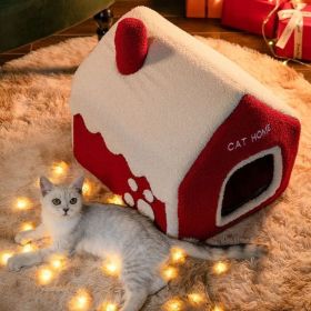 Christmas Winter Warm House Pet Bed Villa Enclosed (Option: Including Chimney-M)