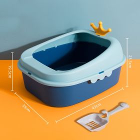 Crown Litter Box Oversized Full Semi-enclosed (Option: Fresh Blue Small Size-Extra Large Space)