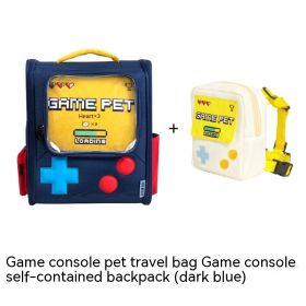 Game Console Retro Style Pet Cat Bag Portable Out Backpack Foldable Large Capacity Dogs And Cats Travel Nest (Option: Blue bag and Toy bag-35x41x22cm)