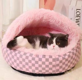 Pet Warm Diamond Quilt Closed Nest (Option: Pink-50cm)