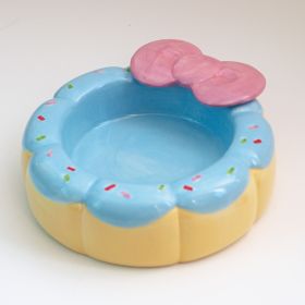 Cute Cartoon High Leg Ceramic Pet Bowl (Option: Large Blue Donut With Bowknot)