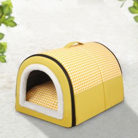 Winter Thicken Thermal Four Seasons Universal Semi-enclosed Pet Bed (Option: Elegant Light Yellow-S)