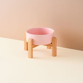 Pet Anti Rollover Ceramic With High Bamboo And Wood Frame Bowl (Option: Small Size 130mm-Pink)