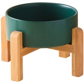 Pet Anti Rollover Ceramic With High Bamboo And Wood Frame Bowl (Option: Medium 155mm-Green)